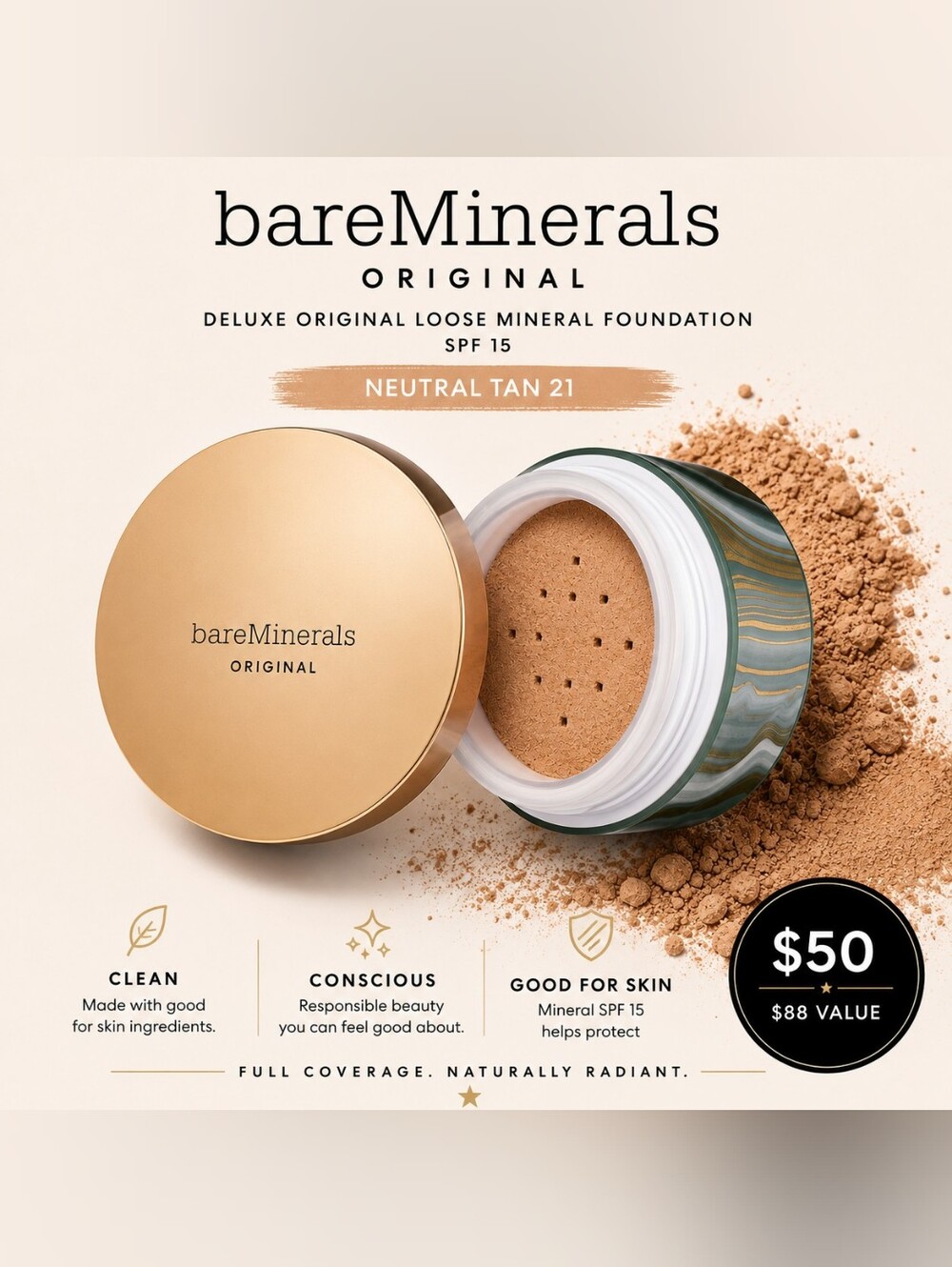BareMinerals Deluxe Original Loose Mineral Foundation SPF 15 - Neutral Tan 21